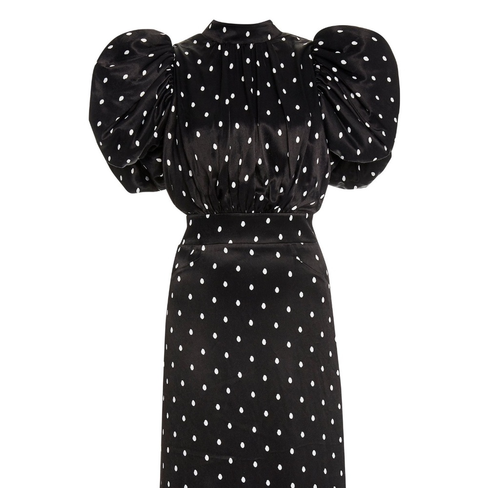 ROTATE Dawn Polka-Dot Satin Puff-Sleeve Midi Dress